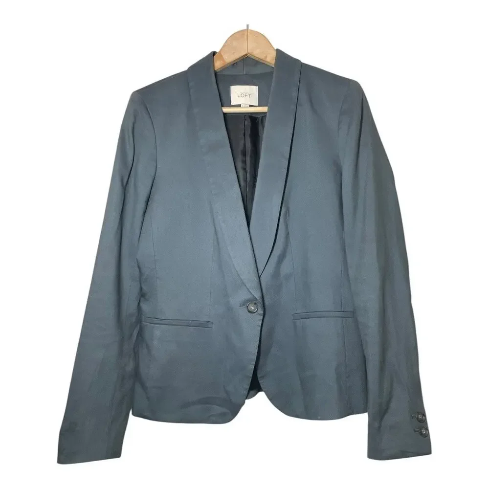 LOFT Womens Blazer Jacket Size 8T Tall Green Gray Office Business